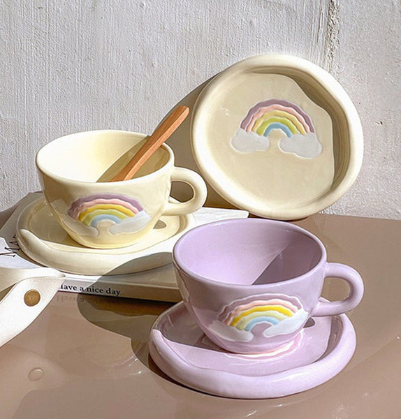 Kawaii Rainbow Water Mug And plate PN5387