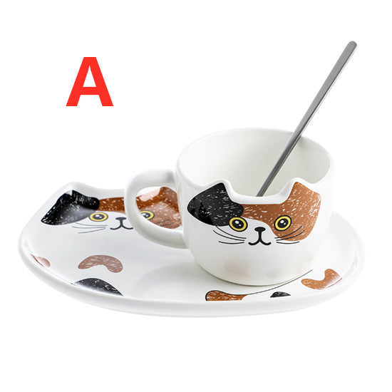 Cute Cat Ceramic Cup And Dish PN2778