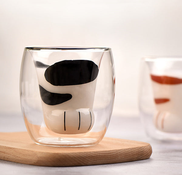Cute Cat Paw Double Glass Water Cups PN3527