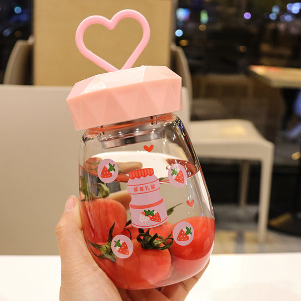 Cute Strawberry Water Glass Bottle PN2654