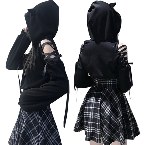Fashion Black Hoodie and Skirt PN2715