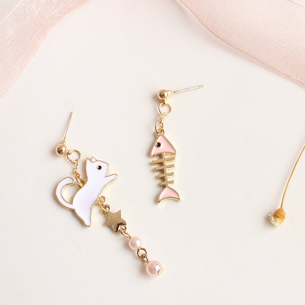 Lovely Cat and Fish Earrings/Clips PN2814
