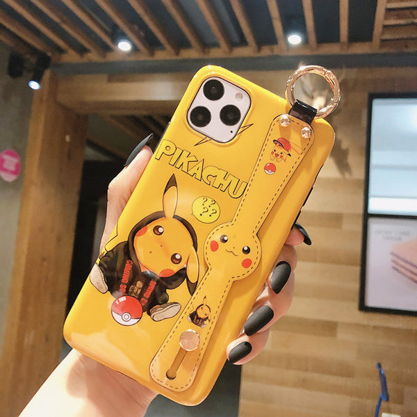 Cute Pikachu Wrist Strap Bracket Phone Case for iphone 6/6s/6plus/7/7plus/8/8P/X/XS/XR/XS Max/11/11pro/11pro max PN2157