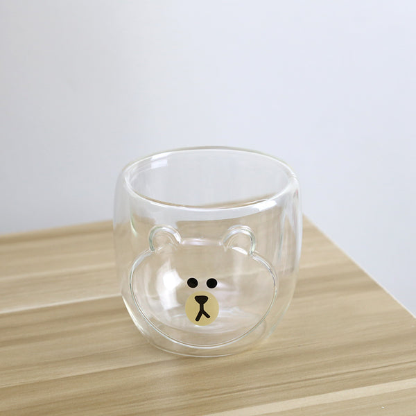 Cute Brown Bear Double Glass Water Cups PN1760