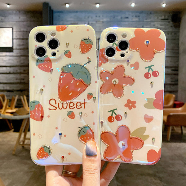 Strawberry and Flowers Phone Case for iphone 7/7plus/8/8P/X/XS/XR/XS Max/11/11pro/11pro max/12/12mini/12pro/12pro max PN3831