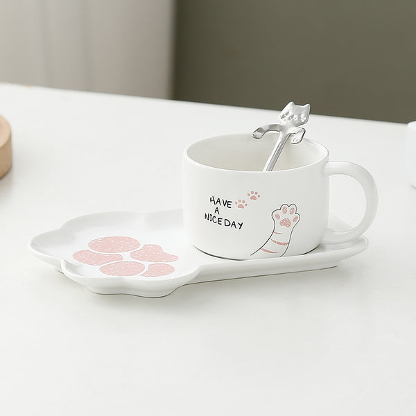 Cute Paw Ceramic Cup And Dish Set PN5136