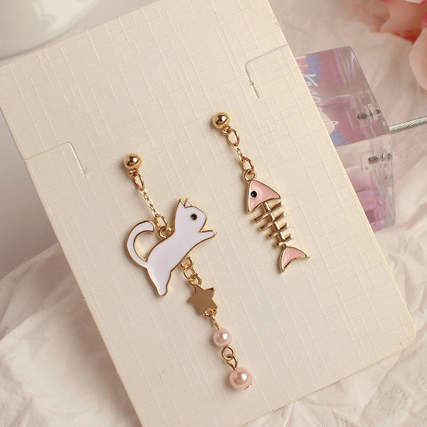 Lovely Cat and Fish Earrings/Clips PN2814