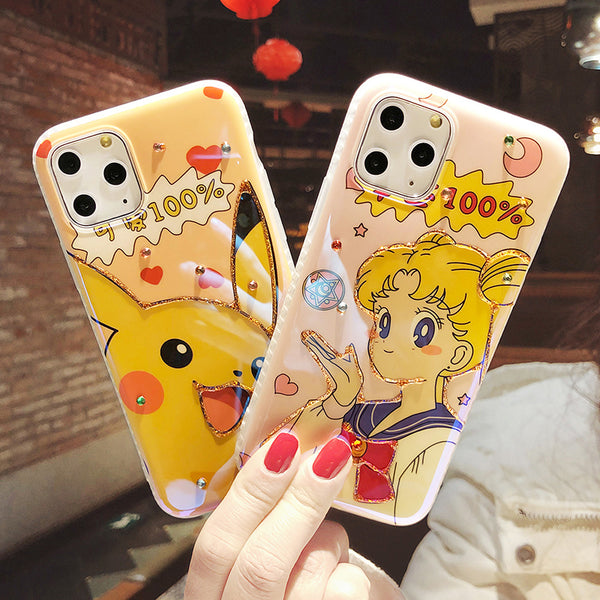 Cartoon Pikachu and Usagi Phone Case for iphone 7/7plus/8/8P/X/XS/XR/XS Max/11/11pro/11pro max PN2412