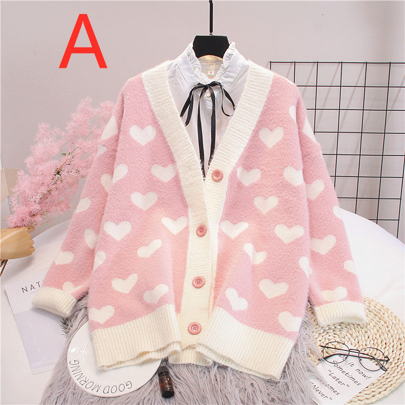 Pink Hearts Sweater Knitted Coat PN1649 – Pennycrafts