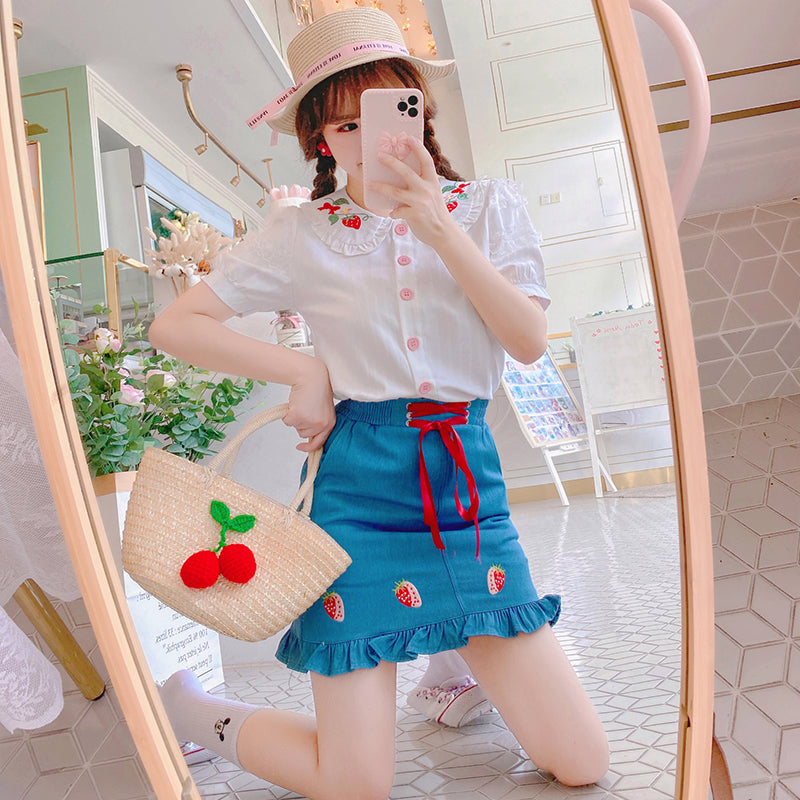 Fashion Strawberry Tshirt And Skirt Set PN3934