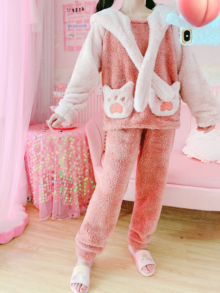 Lovely Cat Winter Pajamas Suits Set PN3486