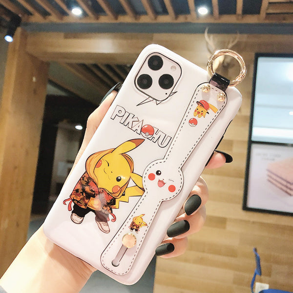 Cute Pikachu Wrist Strap Bracket Phone Case for iphone 6/6s/6plus/7/7plus/8/8P/X/XS/XR/XS Max/11/11pro/11pro max PN2157
