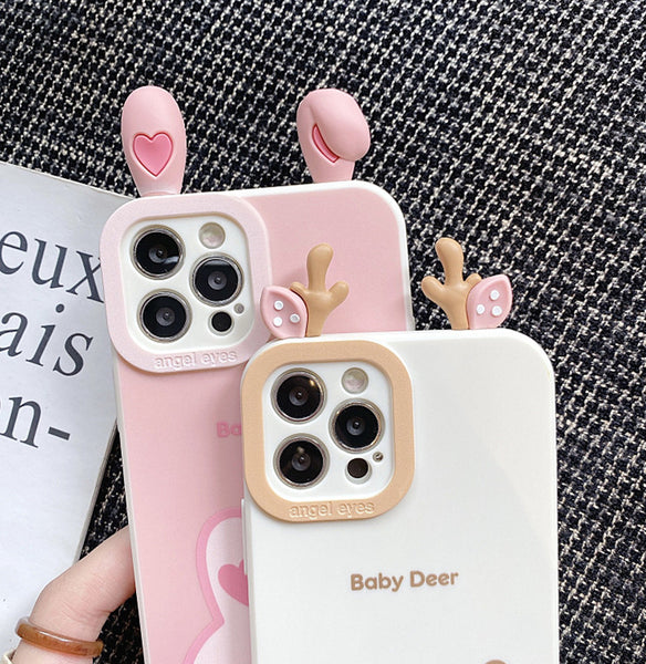 Cute Rabbit and Deer Phone Case for iphone 7/7plus/8/8P/X/XS/XR/XS Max/11/11pro/11pro max/12/12mini/12pro/12pro max/13/13mini/13pro/13pro max PN4362