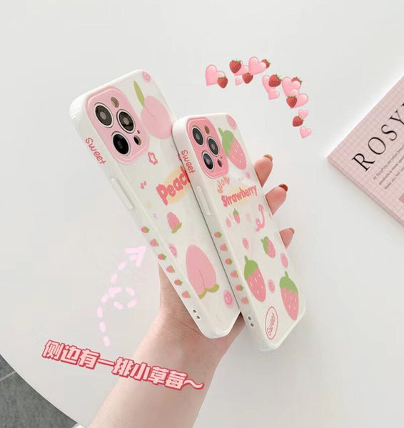 Sweet Strawberry and Peach Phone Case for iphone 7/7plus/8/8P/X/XS/XR/XS Max/11/11pro/11pro max/12/12mini/12pro/12pro max PN3789