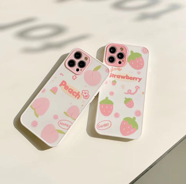 Sweet Strawberry and Peach Phone Case for iphone 7/7plus/8/8P/X/XS/XR/XS Max/11/11pro/11pro max/12/12mini/12pro/12pro max PN3789