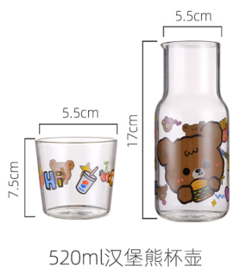 Kawaii Bear and Rabbit Glass Water Bottle and Cups PN4500