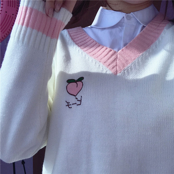Sweet Strawberry and Peach V-neck Sweater PN1901