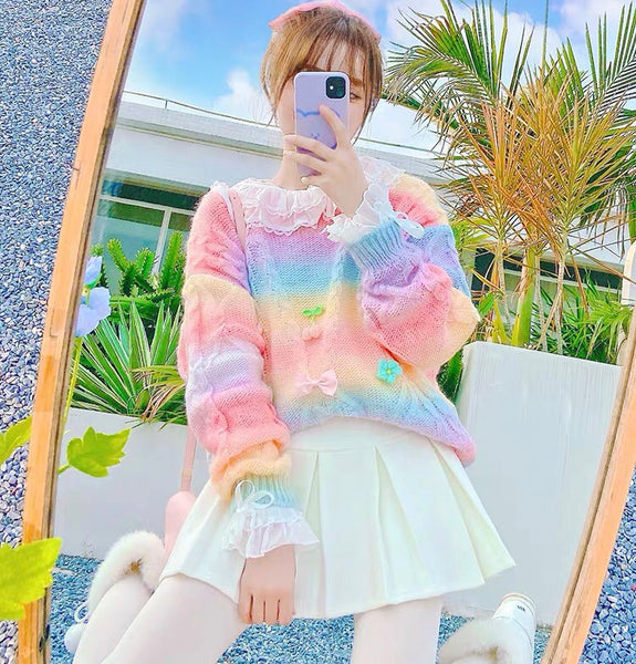 Pretty Rainbow Sweater Knitted Coat PN4181